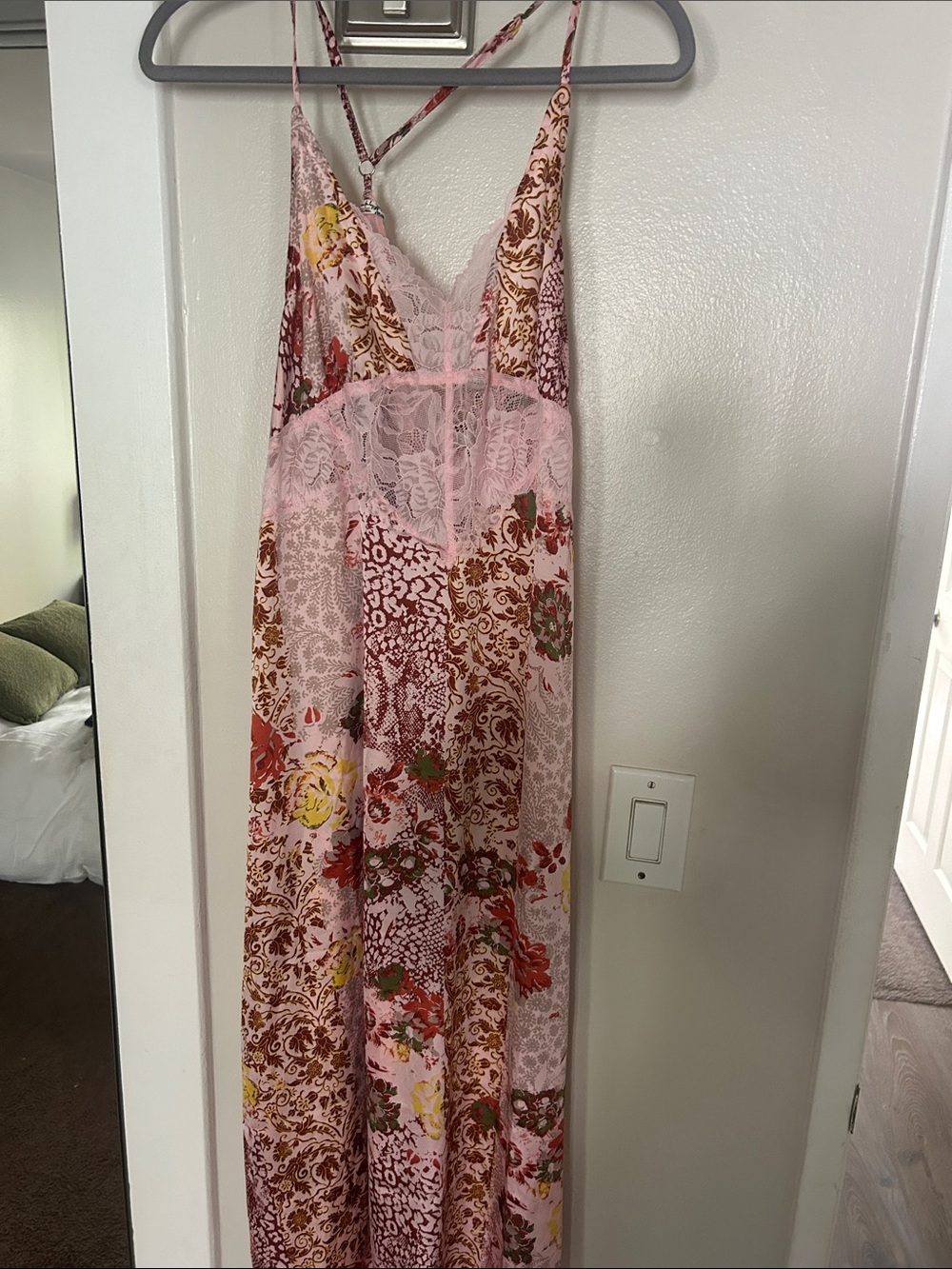 Free People Pink Floral Paisley Lace-Trim Slip